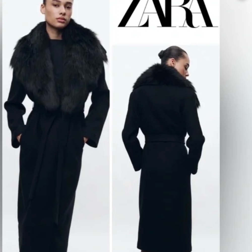 NWT RARE LUXURY RUNWAY WINTER MAXIMALIST Zara MANTECO Faux Fur Collar Wool Coat